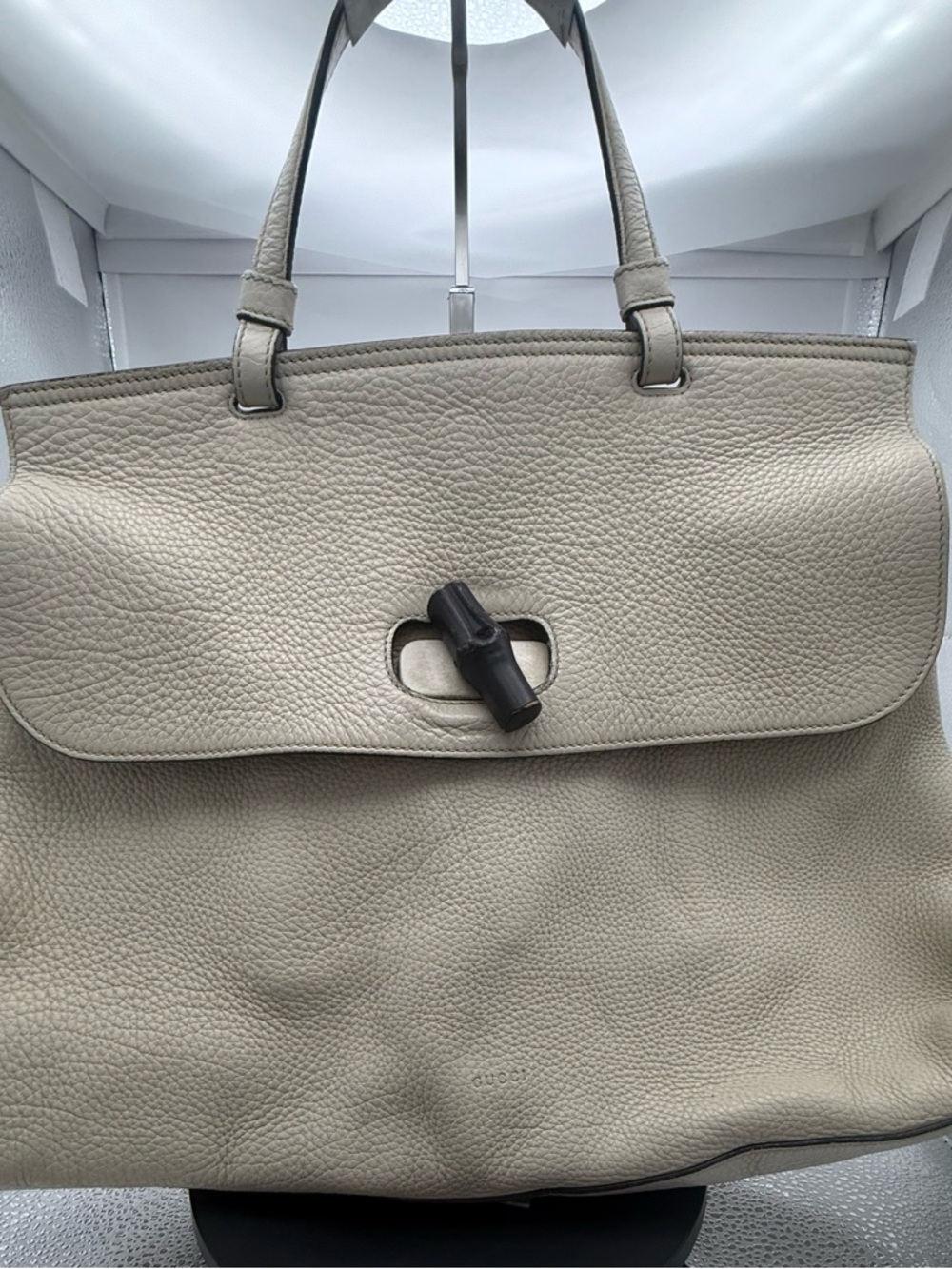 Gucci Beige Leather Top-Handle Tote with Bamboo Turn-Lock